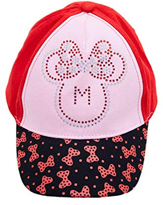 Minnie Disney Maus Kappe, Baseball Kappy aus 100% Baumwolle mit Strasssteinen und Schleifen-Motiv für Mädchen, Kinder (54, Rot)