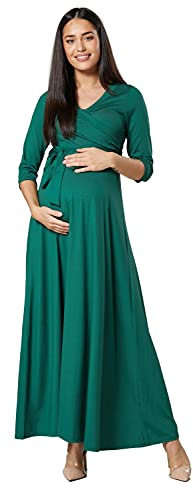 HAPPY MAMA. Femme Aérée Robe Maxi Maternité d'allaitement. Manches 3/4 608p (Vert, 36, S)