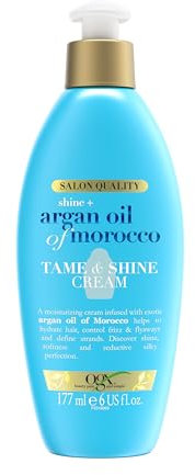 OGX Argan Oil of Morocco Tame & Shine Cream (177 ml), pflegende Feuchtigkeitscreme für die Haare, Haarpflege Creme mit besonders reichhaltigem Arganöl & Seidenproteinen