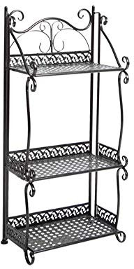 GUOCU Mehrschichtiges Eisenregal,Pflanzenregal Blumenregal Gartenregal Metall Blumenbank Pflanzentreppe Garten Balkon für Küche/Wohnzimmer/Bad 3 Tier Schwarz Plus Einheitsgröße