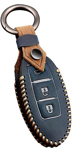ontto Rindsleder Autoschlüssel Hülle Cover für Nissan Qashqai Juke X-Trail Altima Micra Note 370 Z Murano Schlüsselhülle mit Schlüsselanhänger Schlüssel Schutz Etui für Fernbedienung 3 Tasten-Blau