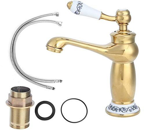 Jingyi Grifo de Agua, Elegante Grifo de Lavabo de latón Dorado Antiguo Grifo de Agua fría y Caliente para el baño del Hotel en casa Use el Grifo del Lavabo para el baño del Hotel y la Familia
