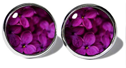 Blüten Lila Ohrstecker ABOUKI Damen Mädchen Kind Kinder Edelstahl Ohrschmuck Motiv Blume Blumen Blüte handgefertigte Ohrringe silber-farben