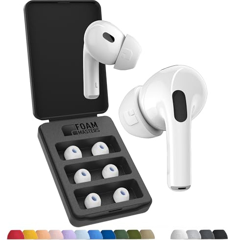 Foam Masters Memory-Schaumstoff-Ohrstöpsel für AirPods Pro 1. und 2. Generation, 3 Paar, Black Magic-Version 6.0, bequem, sicher, verbesserte Geräuschunterdrückung, Ersatzohrstöpsel, Weiß, S