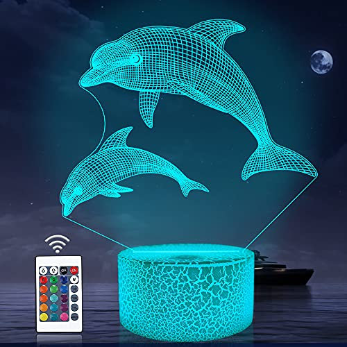 Attivolife Delfin Nachtlicht für Kinder, Ocean Tiere 3D Nachttischlampe 16 Farben mit Fernbedienung + Timing + Dimmer, bestes Weihnachts Halloween Geburtstagsgeschenk für Kleinkinder Jungen Mädchen