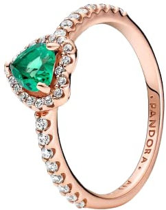PANDORA ROSE Timeless Ring funkelndes Herz 14k rosévergoldet, grün Kristall, Zirkonia 188421C03 60