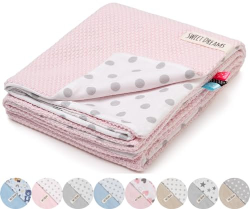 Mikos* Babydecke Leichte Baumwolle Kinderdecke ohne Füllung, Kindergarten Baumwolldecke für Mädchen, Junge, Neugeborenen Kinderwagen Babyschale Kuscheldecke 75x100 (1040) (Rosa/Graue Tupfen)