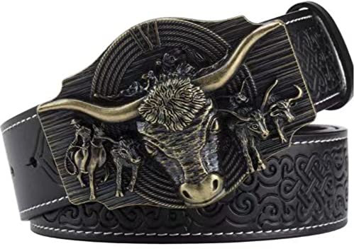 WRJAHCG Gürtel Western für Cowboy, Vintage Long Horn Bull Rodeo Western Cowboy Gürtel,Bronze black,110CM/43.3''