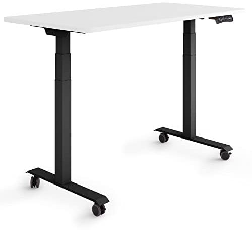 ESMART Germany EZX-132BW 120x60cm Weiß Ergonomischer Steh-Sitz-Schreibtisch auf Rollen Stufenlos elektrisch höhenverstellbar 65,5-130,5 cm 3 x Memory Aktivitätserinnerung