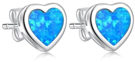 ZLING Blau & Orange & Weiß Feueropal Stein Sweet Love Ohrstecker Herz Ohrring Korean Schmuck Mädchen Paar