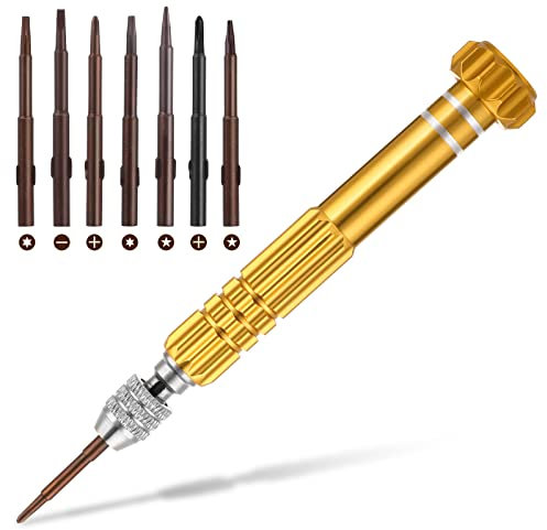 Grevosea 7-in-1 Mini Cacciavite Set Cacciavite Multifunzionale Slot in lega d'acciaio Computer Riparazione Strumento Cacciavite per Smartphone Elettronica Computer Orologio Occhiali (Oro)