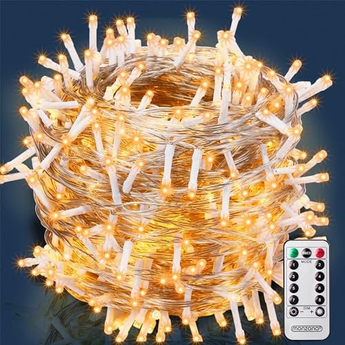 MONZANA® 400 LED Lichterkette 40m mit Fernbedienung Timer Innen Außen 8 Modi Dimmbar IP44 Wetterfest Stecker Weihnachten Weihnachtsbeleuchtung Warmweiß