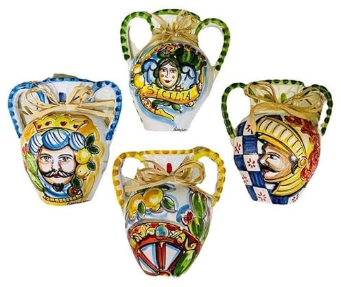 SICILIA BEDDA CAPACI Mezza Quartara/Anfora da Appendere, Ceramica Caltagirone - h 15 x 14 cm ca. (1pz) Decoro Casuale