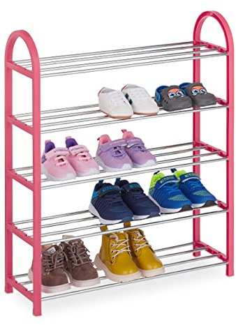 Relaxdays Schuhregal für Kinder, 15 Paar Kinderschuhe, bis Größe 30, offen, platzsparend, leicht, Schuhablage, pink