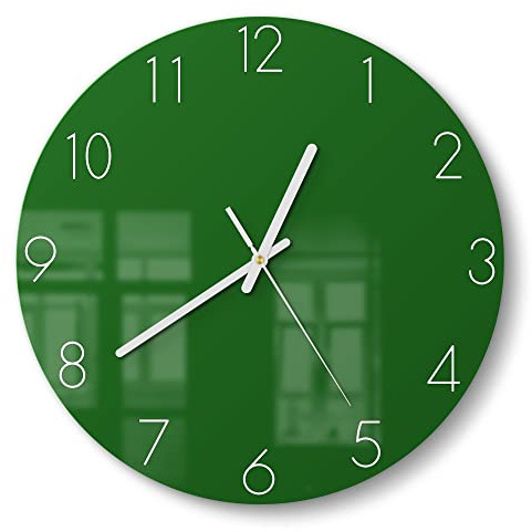 DEQORI Glasuhr | rund Ø 30 cm | Unifarben - Dunkelgrün | ausgefallene leise Design Uhr aus Glas | Wanduhr für Wohnzimmer & Küche | moderne Hingucker Uhr für die Wand