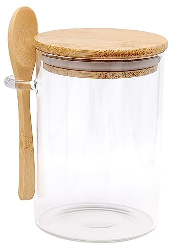 LTHERMELK 500ml Vorratsgläser Rund Vorratsdosen Glas mit Deckel Luftdicht und Löffel Glasbehälter für Lebensmittel für Zucker Kaffee Tee Gewürz Müsli Bohnen Salz