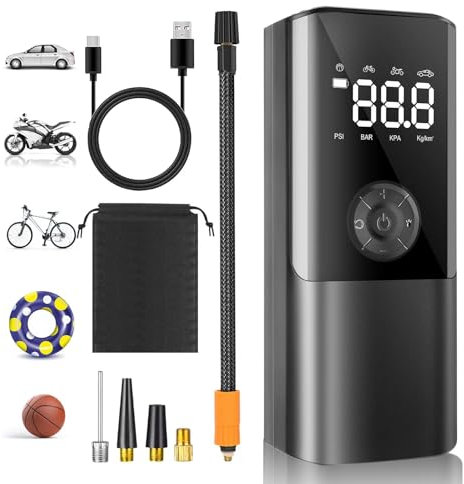 Viafexna Inflador Electrico, 6000Mah Compresor Aire Portatil, 150 PSI Hinchador Ruedas Coche con Manómetro para Ruedas De Coche, Bicicleta, Pelota, Globos, Colchon Hinchable