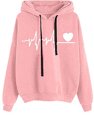 ADMAY Warm und Bequem Winter 2023 Y29K Love Premium Print Hoodie Sweatshirt Weiche Hoodie Frauen Kordelzug Dicke Bluse Gadget Weihnachten, Rosa, XXL