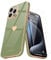 Teageo for iPhone 15 Pro Max Case with 2 Screen Protector Heart Pattern for Women Girls Luxury Bling Plating Soft TPU Anti-Scratch Shockproof Bumper Phone Case for iPhone 15 Pro Max, Light Green