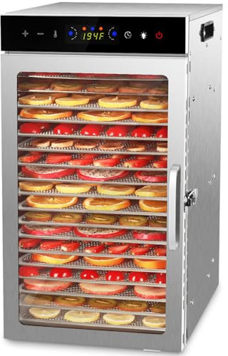 SUCISENI - 800W Commercial Food Dehydrator Machine with 18 Trays Dehydrated Stainless Steel with 24 Hours Timer, Touch Control LED Display, Anti-Dust Protection