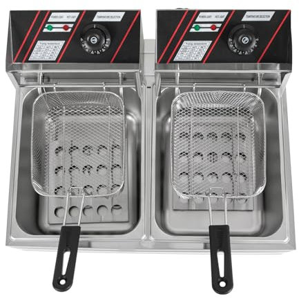 DSYOGX Friteuse à Double Réservoir, 12L En acier Inoxydable Friteuse, Double zone Froide Friteuse, Avec Contrôle de la Température, Pour Restaurants, Cafés