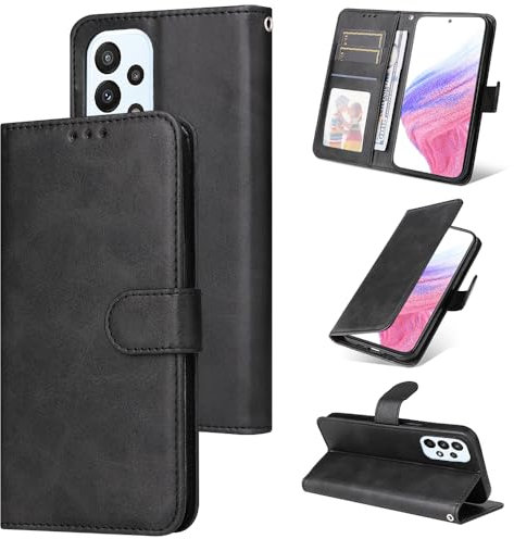 E-Lush Handyhülle für Samsung Galaxy A53 5G Hülle Leder PU, Magnet Klapphülle für Samsung A53 5G Hülle Flip Wallet Kartenfach 360 Stoßfeste Schutzhülle für Samsung Galaxy A53 Hülle Ständer, Schwarz