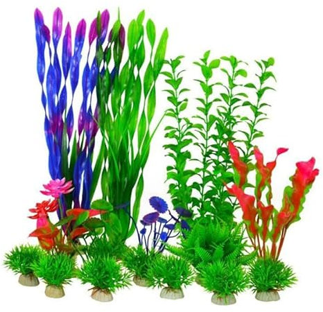 HhBdy 16 Piezas Plantas Artificiales Acuario Colores Mezclados Plantas Acuáticas Simuladas Plantas Plásticas Decoración Acuarios Plantas Ornamentales de Acuario Adecuado para Decoración de Peceras
