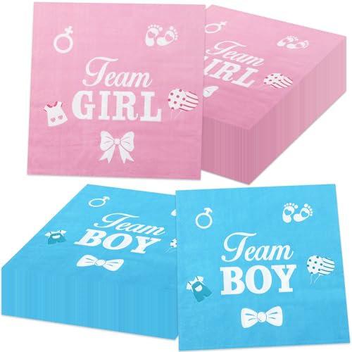 Servietten für Babypartys, Team-Jungen oder Mädchen, 33 x 33 cm, blau-rosa Party-Servietten für Babyparty, Partyzubehör, 100 Stück