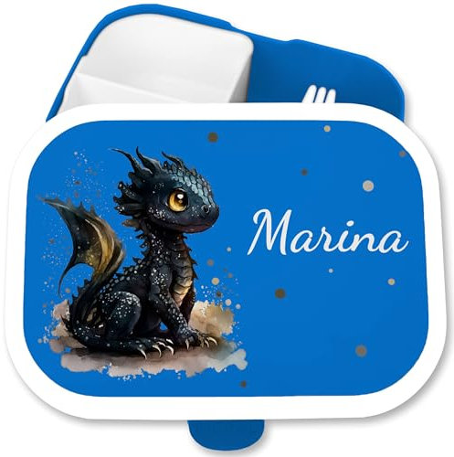 Brotdose Kinder Campus für Mepal - Brotbox süßer Drache mit Namen Lunchbox Nachtdrache Vesperbox Dragon I Drachen I Drachenzähmen - 750 ml - Blau - lunch box personalisierte dragons name