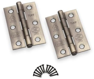 Infinity Decor Heavy Duty 75mm (3Inch) Steel Ball Bearing Butt Hinges Pair - CE7 Fire Rated Antique Brass Wooden Door Hinges for Internal External Use