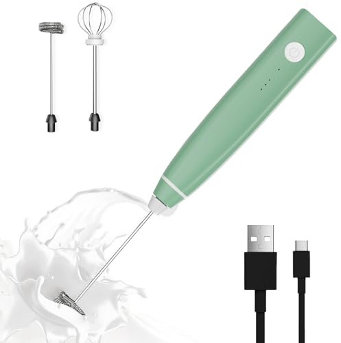 Laposso Espumador de leche recargable, batidor eléctrico de mano, batidor de café con 2 batidores de acero inoxidable, 3 velocidades ajustables, para café, matcha, latte, capuchino (verde aguacate)