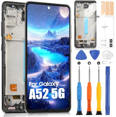 Écran LCD pour Samsung Galaxy A52 5G SM-A526B A526U A5160 avec cadre, écran pour Galaxy A52 5G remplacement écran tactile Digitizer Assembly avec outils 6,5, sans empreinte digitale déverrouillage