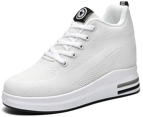 AONEGOLD Femme Baskets Compensées Chaussure Tennis de Sport Gym Fitness Respirantes Sneakers Talon 8.5cm (Blanc 42 EU)