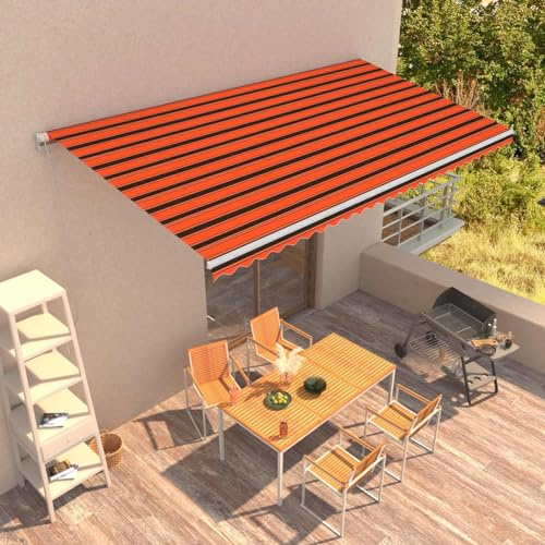 Homgoday Automatisch einziehbare elektrische Markise mit Fernbedienung, Terrassenmarkise inklusive Wandhalterung, Sonnenschutz, Balkonmarkise Orange und Braun, 600 x 300 cm