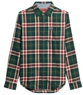 Superdry Herren Langärmeliges Holzfällerhemd aus Baumwolle Oregon Kariert Grün XXL