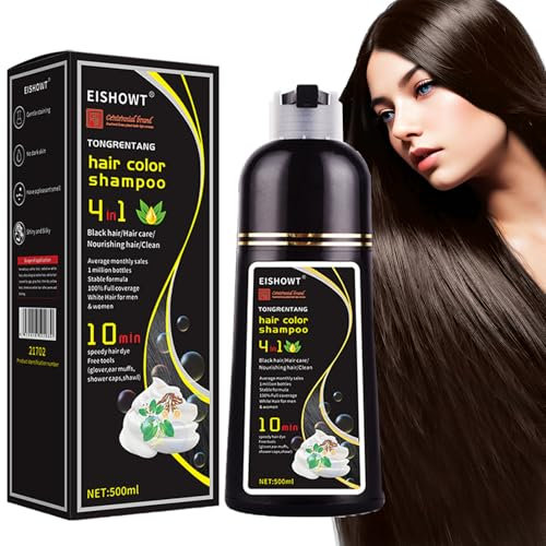 Schwarze Haare Färben Shampoo, Haarfarbe Shampoo Für Gray 4 in 1 Shampoo, Haarfarbe Gray Abdeckung Für Frauen Und Männer Natürliche Pflanzenhaarfarbe Shampoo 500ml (bräunlich schwarz)