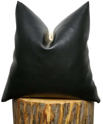 4er Set Kunstleder Kissenbezug Quadratisch Deko Kissenhülle Lederoptik Sofakissen Bezug Weich und Uni 45x45 cm Schwarz