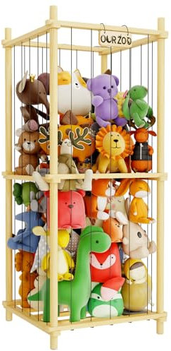 DUHARS Stuffed Animal Storage Zoo Cage, Extra Large Stuffed Animals Storage Bin Display, for Kids Room, Playroom, Plushies, Stuffy, Plush Toy, Stuff Animal Basket, Toys Organizer Holder, 122CM, Wood