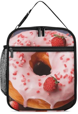Lnsulation Lunchbox, groß, Erdbeer-Donut-Druck, wiederverwendbare Lunchtasche, für Männer und Frauen, Arbeit, Picknick und Outdoor