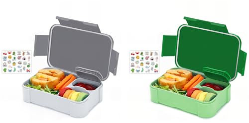 Bugucat Brotdose Kinder mit Fächern 2er Set, 900ml Bento Box Kinder, Auslaufsicher Lunchbox, Jausenbox Brotbox für Erwachsene Kindergarten Schule Ausflüge, Mikrowelle/Spülmaschinenfest