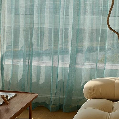 BCughia Gardinen Vorhänge 2er Set, Vorhänge Lichtdurchlässig Einfarbig Fenster Vorhänge Wohnzimmer H 183 x B 86 cm, Blau