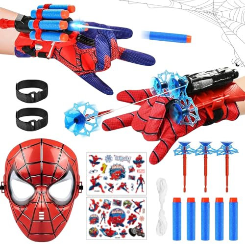 RCYHCY 2 Stück Spider Launcher Handschuhe, Launcher Handschuh, Super Spider Launcher mit Maske und Aufkleber, Handgelenk Spielzeug Set, Spider Hero Handschuhe, Geschenk für Kinder Fans