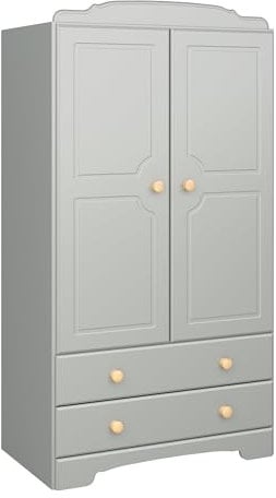 Dynamic24 2-türiger Kleiderschrank LIV Massivholz Schlafzimmerschrank Holz Schrank grau