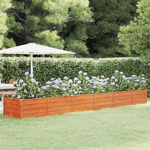 Gecheer Lit Surélevé de Jardin Rouillé 480x80x45 cm Acier corten, Bac de Plantation pour Cultiver Fleurs Herbes Plantes, Jardinière Potager pour Terrasse Balcon Extérieur