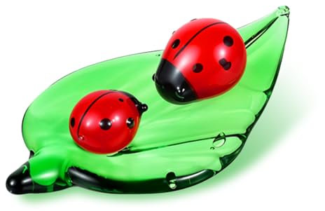 Ymapinc Bunte Marienkäfer Figur,Mikro 1,89 Zoll Lang Blätter Ladybug Statue Geschenk Marienkäfer aus Glas Dekoaus Kristall Glas Deko Miniatur Sammelfigur Ladybird Insekt Geschen