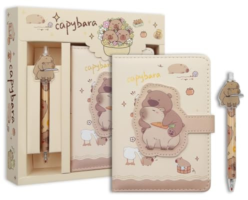 2 in 1 Cute Capybara Theme Stationery Gift Box Set Includes 1 Pcs A6 Cartoon Animal Capybara Notebook Journal Memo Pads Notepad Diary and Pen Gift for Birthday Christmas Kids Office School Supplies