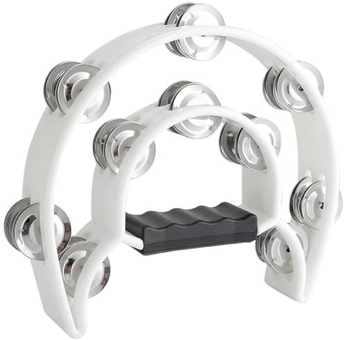 Tamburin,Tambourine Percussion,Handtrommel,Tambourine Drum,Drum Tamburine,Schellenkranz mit Handgriff,Musik Schlaginstrument,Zweireihig Schellenring in Halbmond-Form Rahmen