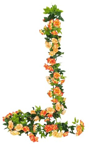 Generisch 240cm Künstliche Rosen-Girlande, Hängende Seidenblumen Seidenblumen-Ranken für Hochzeit, Party, Garten, Wanddekoration ﻿ (Saffron)