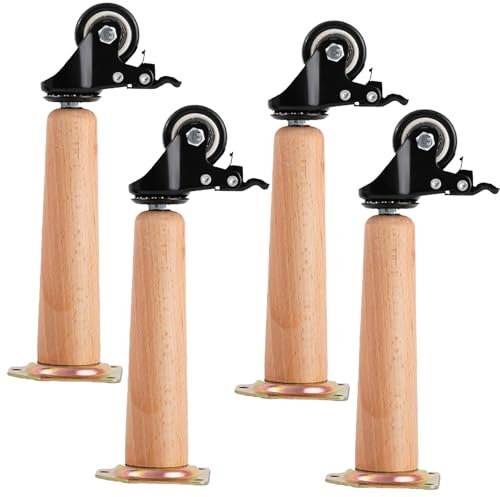 WEYFH Universelle Möbelbeine aus Holz mit Rollen – Tischbeine aus Massivholz für Couchtische, Nachttische, Schreibtische, Küchen – 40 + 6,2 cm Höhe, langlebiges und modernes Design