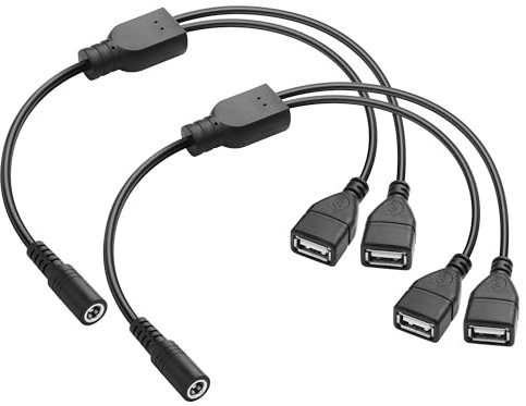 SinLoon Cable de alimentación divisor de 5 V CC a USB, 2 unidades de 20 AWG CC de 5,5 mm x 2,1 mm hembra a doble USB 2.0 hembra, cable de extensión para teléfono, portátil, tira de luces LED, cámara